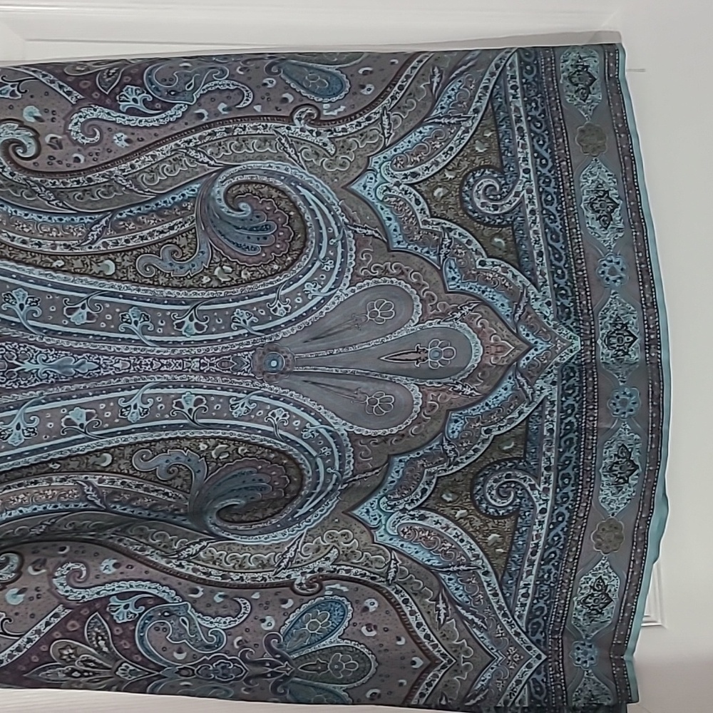 Charter Club Teal and Gray Paisley A-Line Skirt - Picture 4 of 6